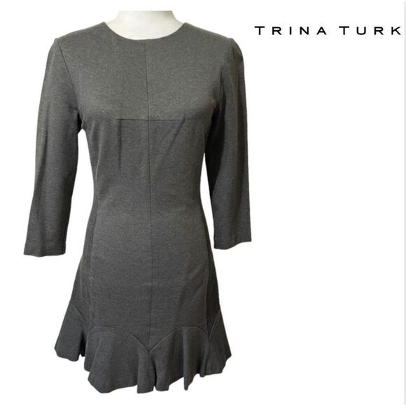 TRINA TURK BodyCon fit and flare dress size medium gray cotton spandex blend - Picture 1 of 13
